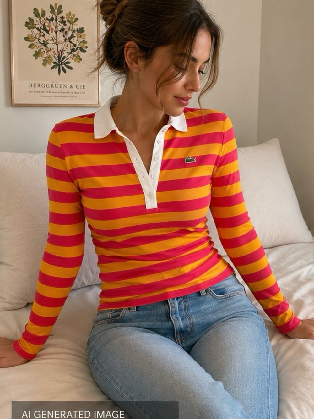 Lacoste Made in France Striped Long Sleeve Polo Size 36